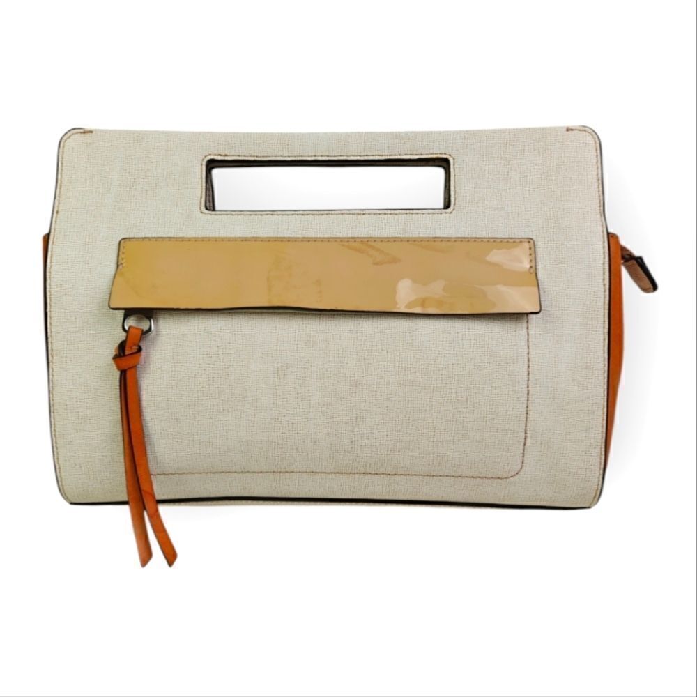 COACH BEIGE textured SAFFIANO genuine leather clutch handbag purse bag